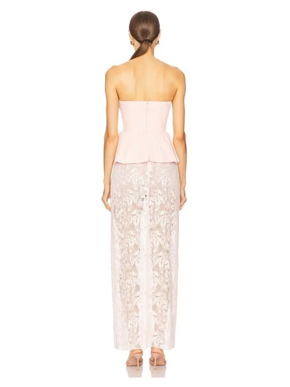 Amanda Uprichard Cherise Lace Skirt Peplum Maxi Dress in Mochi Pink Size Medium - Picture 3 of 12